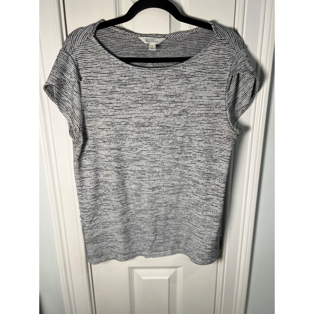 Market & Spruce Womens Grey Space Dye Button Back Short Sleeve Knit Top Large